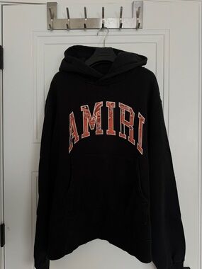 AMIRI Black Crewneck Hoodie with Red Graphic Lettering